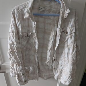 Frank & Oak Cream and Light Tan Plaid Button-Down Shirt